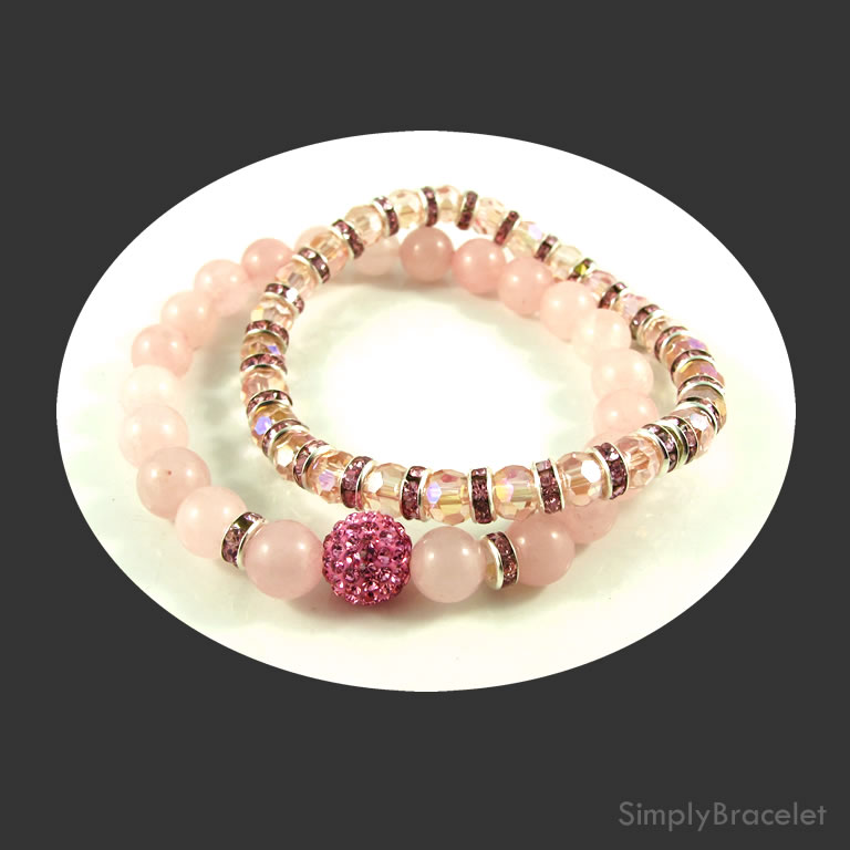 Simply Rose Quartz, pink quartz LOVE bracelet set - 7.5 inch