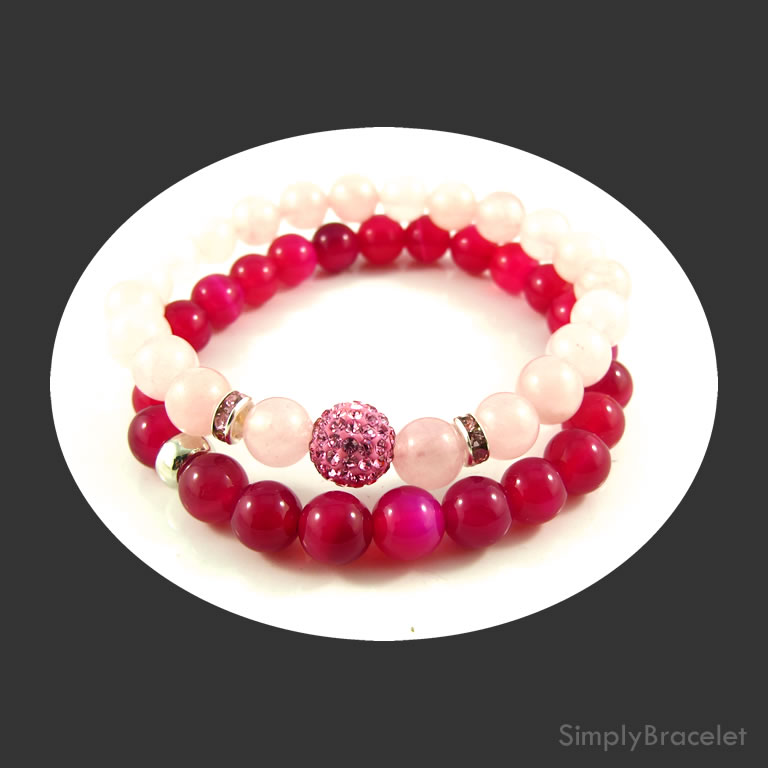 Simply Rose Quartz, Fuchsia Agate LOVE bracelet set - 7.5 inch