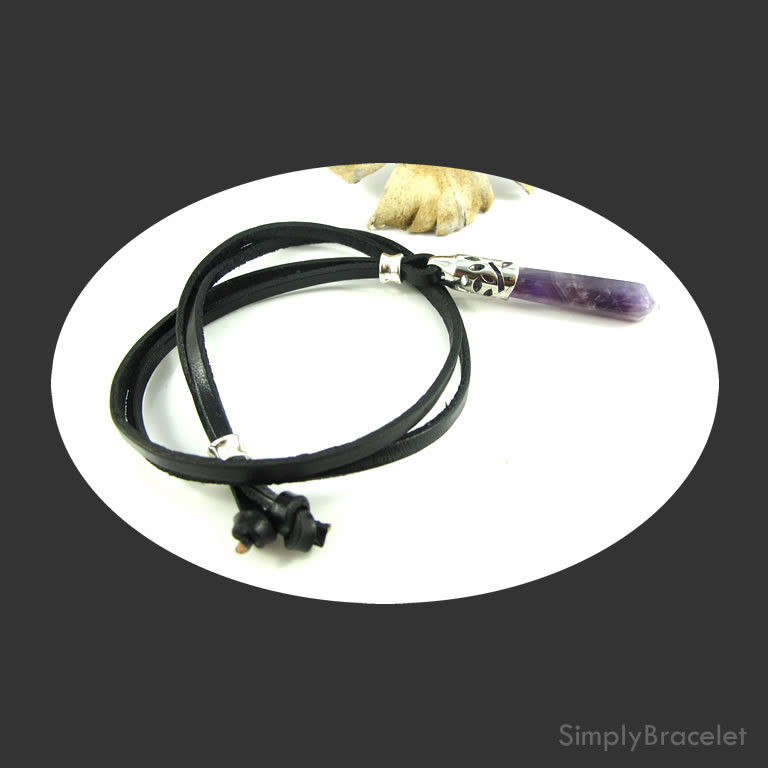 Leather cord, black, 28 inch, Amethyst pendant necklace. Each.