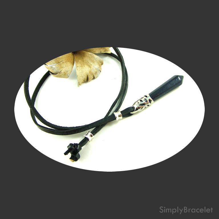 Leather cord, black, 28 inch, blue goldstone pendant necklace.