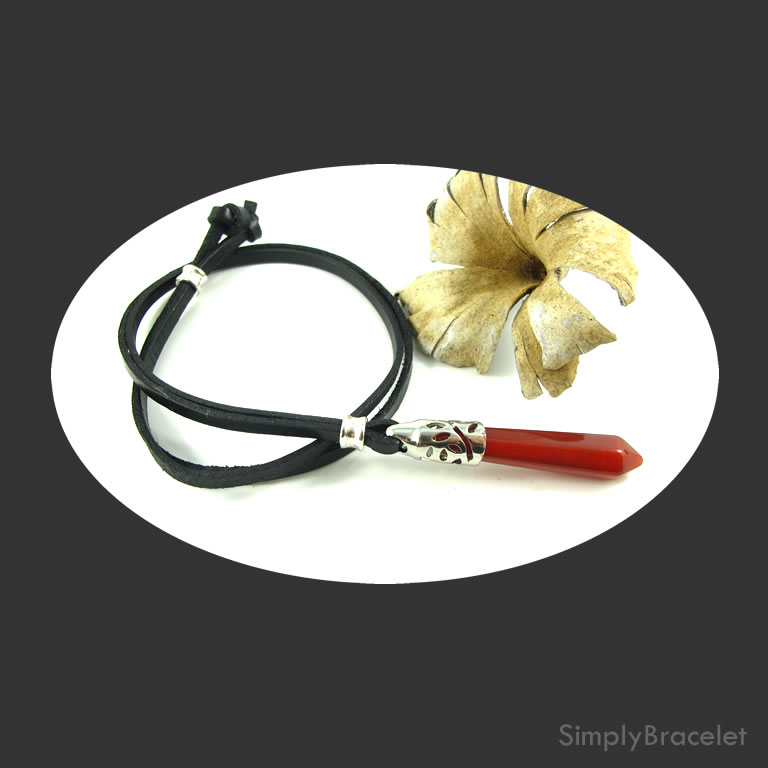 Leather cord, black, 28 inch, dyed Carnelian pendant necklace.