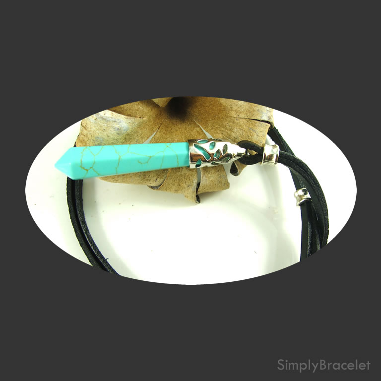 Leather cord, black, 28 inch, Dyed Turquoise pendant necklace.