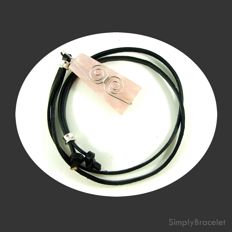 Leather cord, black, 28 inch, rose quartz pendant necklace. Each