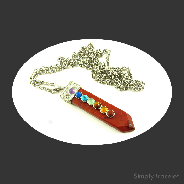 Necklace, 29 inch, 4mm rolo chain, Chakra Red Jasper Pendant.
